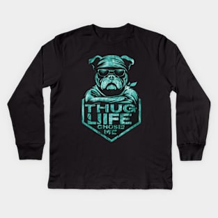 Bull dog with bandana thug life quote Kids Long Sleeve T-Shirt